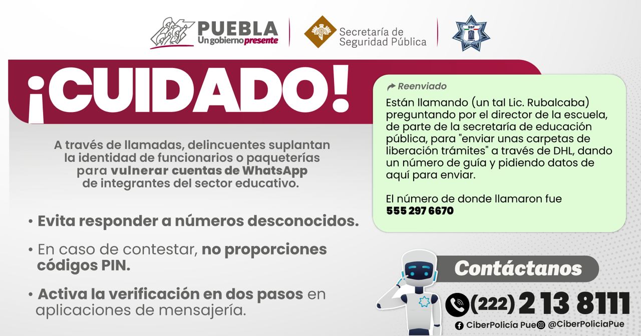 SSP alerta a maestros de Puebla por robo de cuentas de WhatsApp