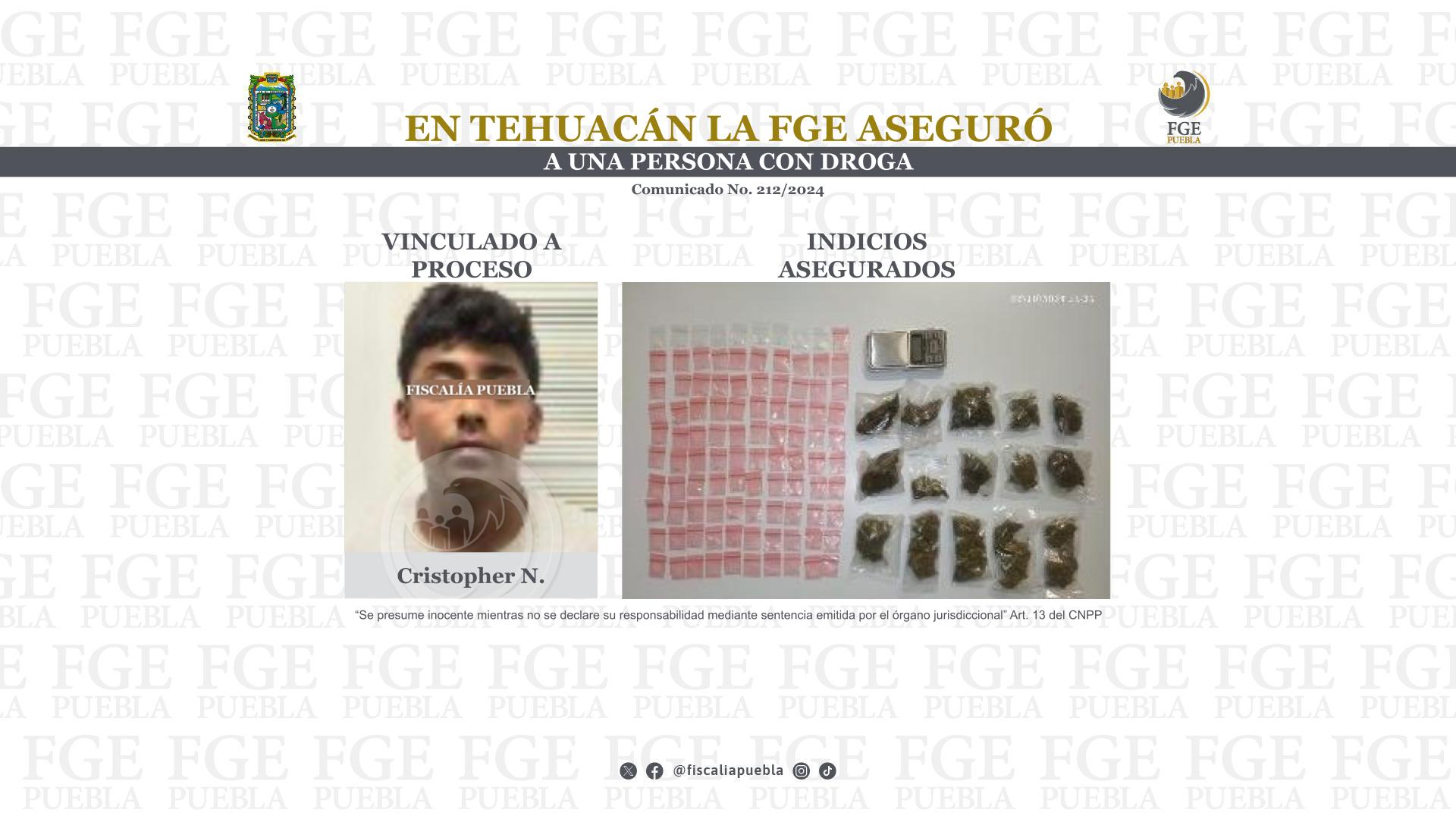 En Tehuacán la FGE aseguró a una persona con droga