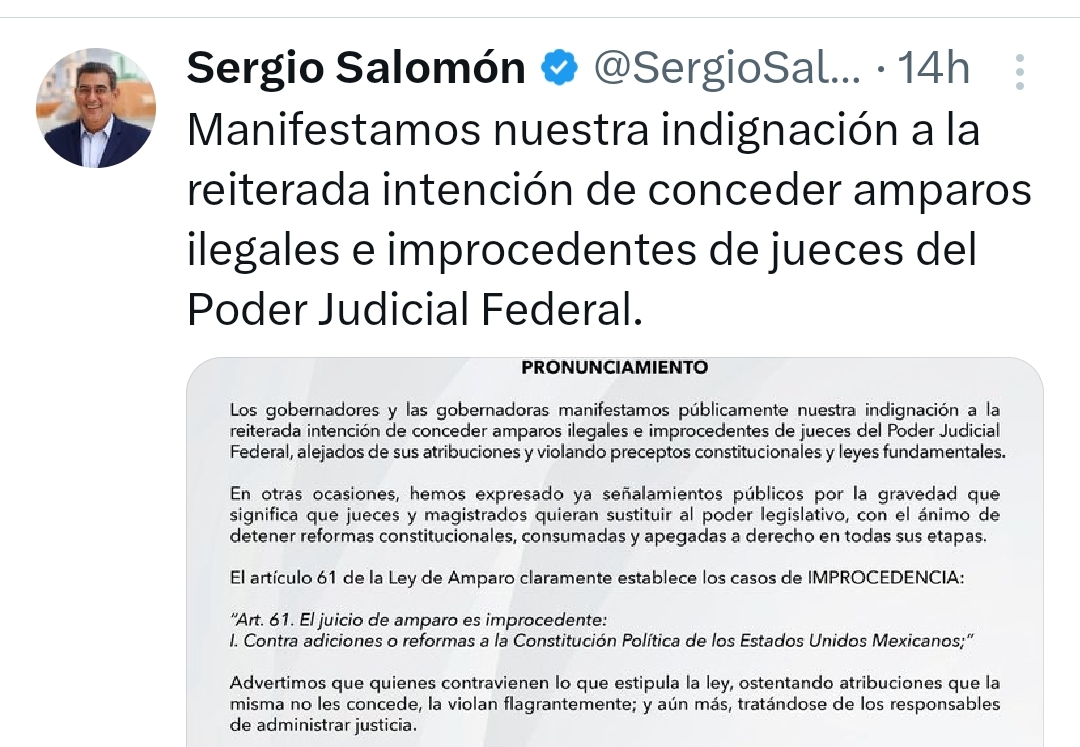 Gobernadores de Morena truenan contra jueces que conceden amparos contra reforma al poder judicial federal