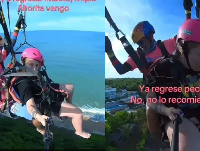 Mujer VOMITA mientras viajaba en paracaídas