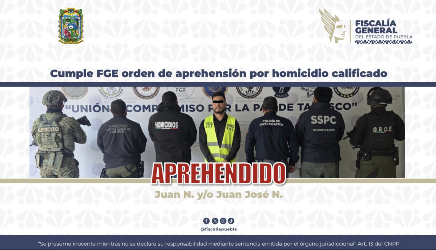 Cumple FGE orden de aprehensión por homicidio calificado
