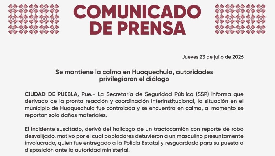 Se mantiene la calma en Huaquechula, autoridades privilegiaron el diálogo